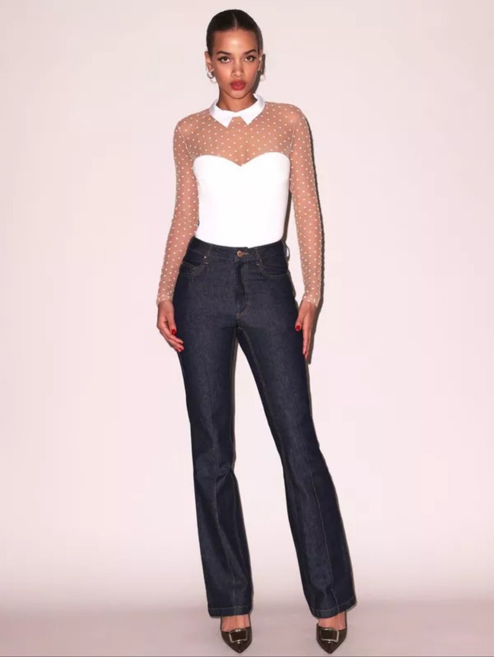 Fleur Du Mal Collared Bodysuit with Dotted Tulle Size Xs  $348 - Picture 6 of 12
